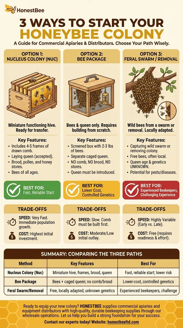 What are the three main ways to obtain honeybees? Choose the Best Path for Your Apiary Visual Guide