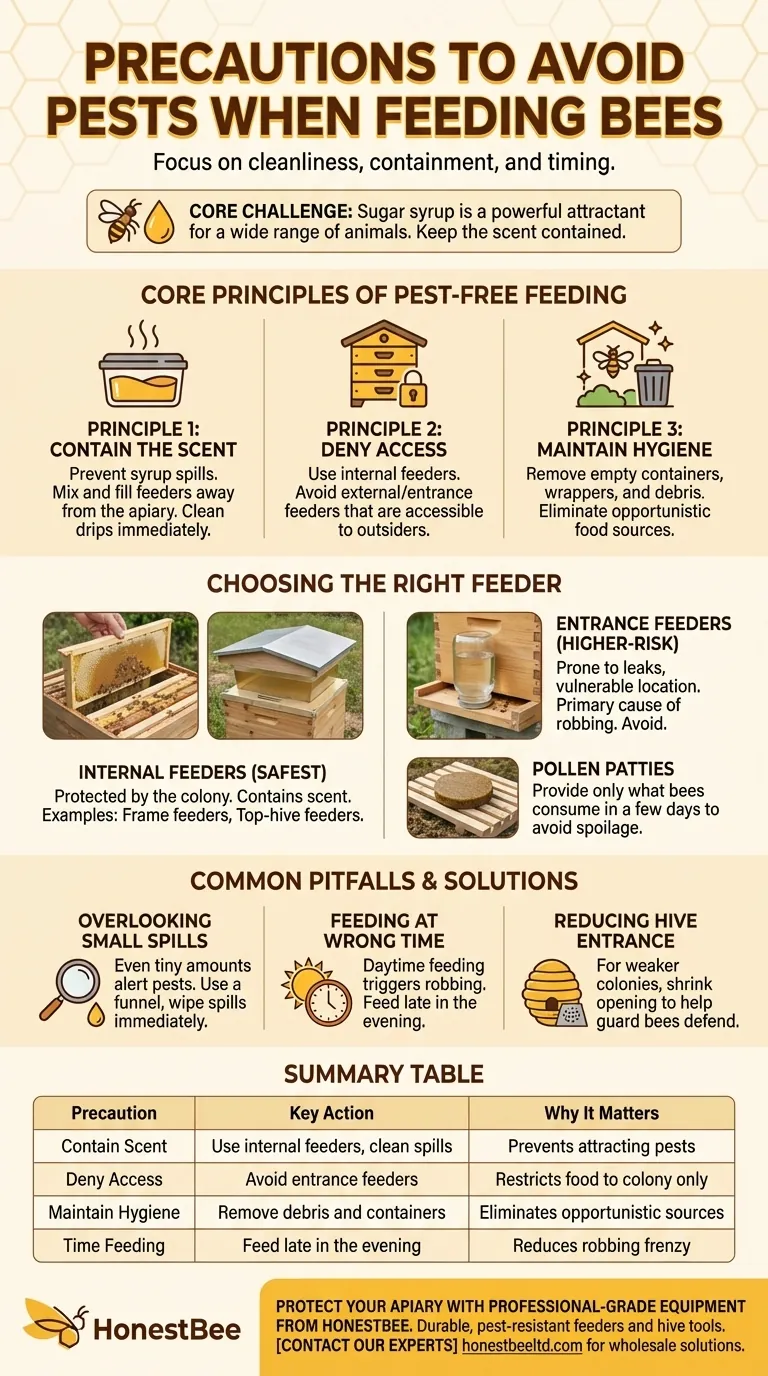 Welche Vorsichtsmaßnahmen sollten getroffen werden, um bei der Fütterung von Bienen das Anlocken von Schädlingen zu vermeiden? Ein wichtiger Leitfaden für Imker Visuelle Anleitung