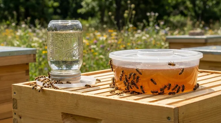 What types of feeders are suitable for sugar syrup, and when should they be used? A Guide to Seasonal Feeding Strategies