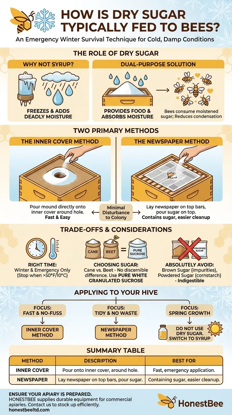 How is dry sugar typically fed to bees? A Guide to Emergency Winter Feeding Visual Guide