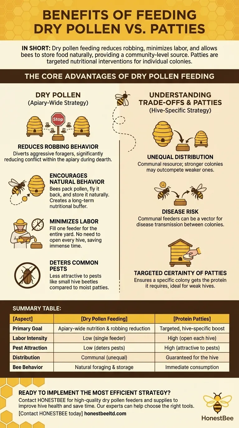 What are the benefits of feeding dry pollen instead of patties? Boost Apiary Health with Less Labor Visual Guide