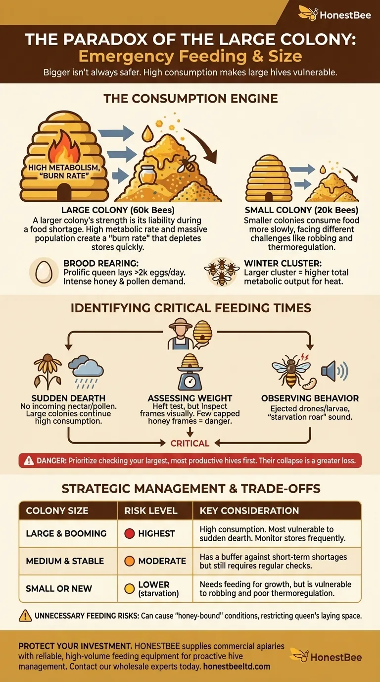 How does emergency feeding relate to colony size? Why Your Strongest Hives Starve First Visual Guide