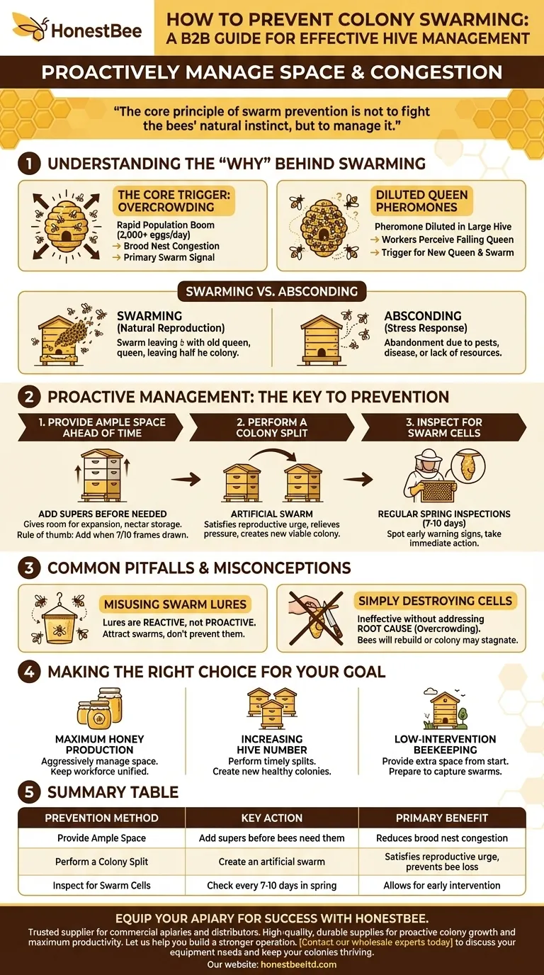 What can be done to prevent swarming in a colony? Proactive Hive Management Strategies Visual Guide
