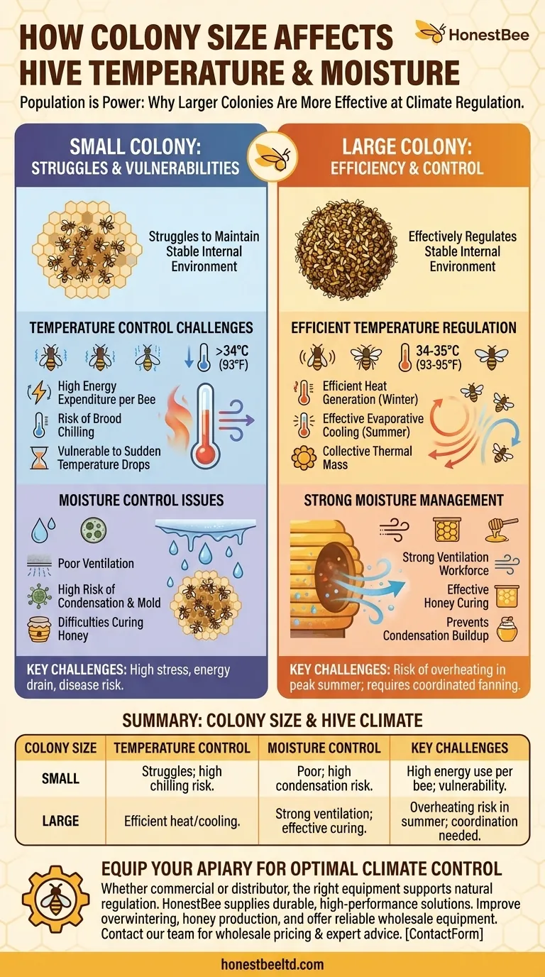 How does colony size affect hive temperature and moisture? Master Hive Climate Control for Healthier Bees Visual Guide