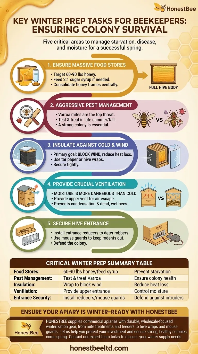 What are some key tasks for beekeepers to prepare their hives for winter? A 5-Step Guide to Winter Survival Visual Guide