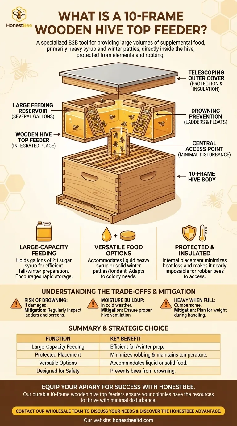What is the function of a 10-frame wooden hive top feeder? Essential for Fall & Winter Bee Feeding Visual Guide