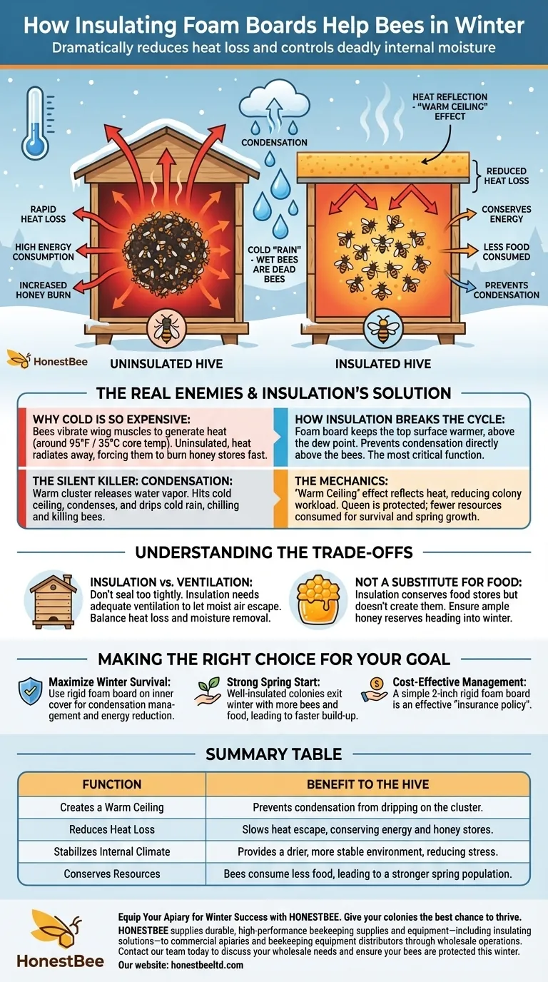 Wie hilft eine isolierende Schaumstoffplatte Bienen im Winter? Verhindern Sie tödliche Kondensation & Sparen Sie Energie Visuelle Anleitung