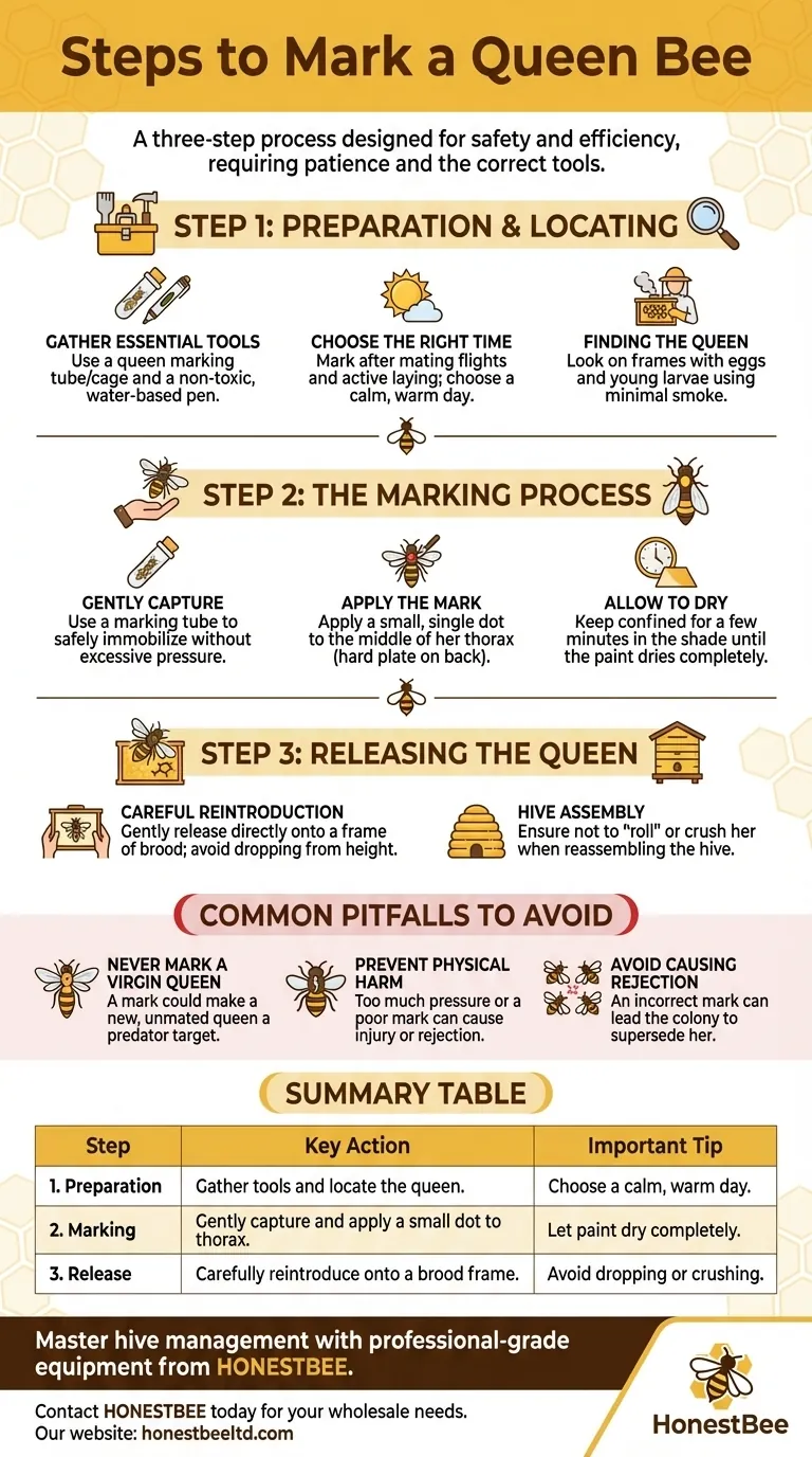 What are the steps to mark a queen bee? A Safe, 3-Step Guide for Beekeepers Visual Guide