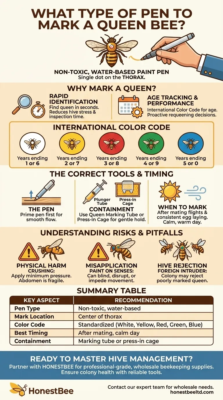 What type of pen is used to mark a queen bee? A Guide to Safe, Effective Hive Management Visual Guide