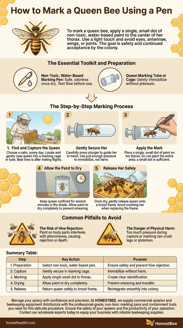How should a queen bee be marked using a pen? A Step-by-Step Guide for Safe Identification Visual Guide