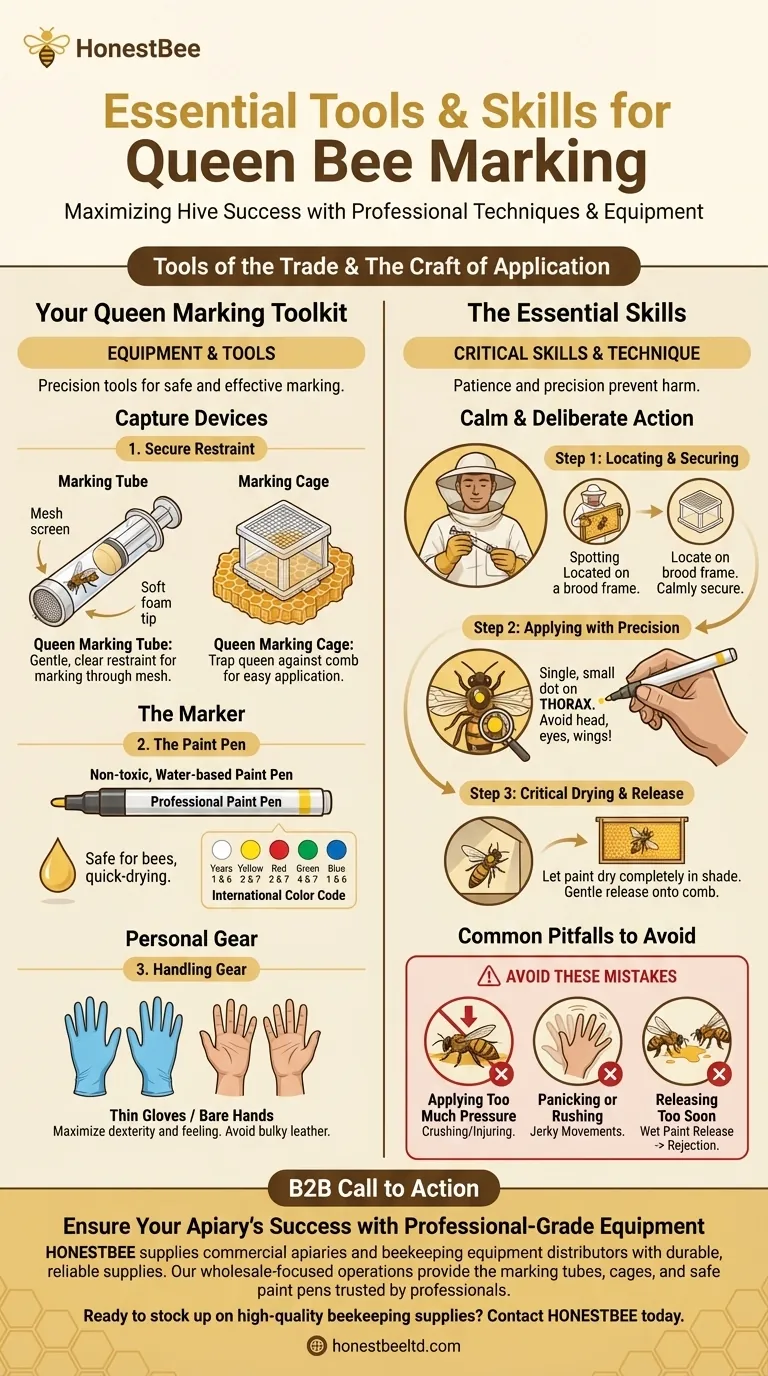 What tools and skills are needed to mark a queen bee? Master the Art of Safe & Effective Queen Marking Visual Guide