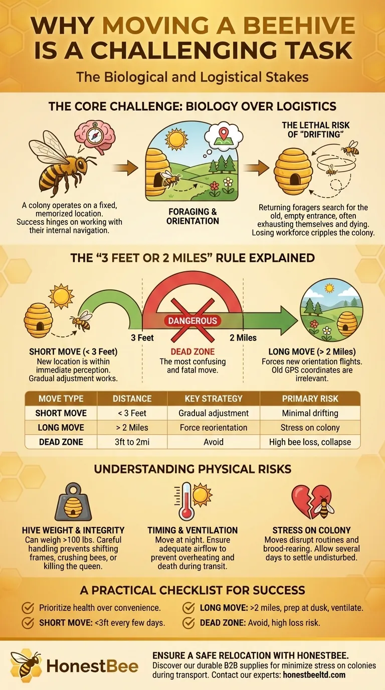 Why is moving a beehive a challenging task? Master the 3-Foot or 2-Mile Rule Visual Guide