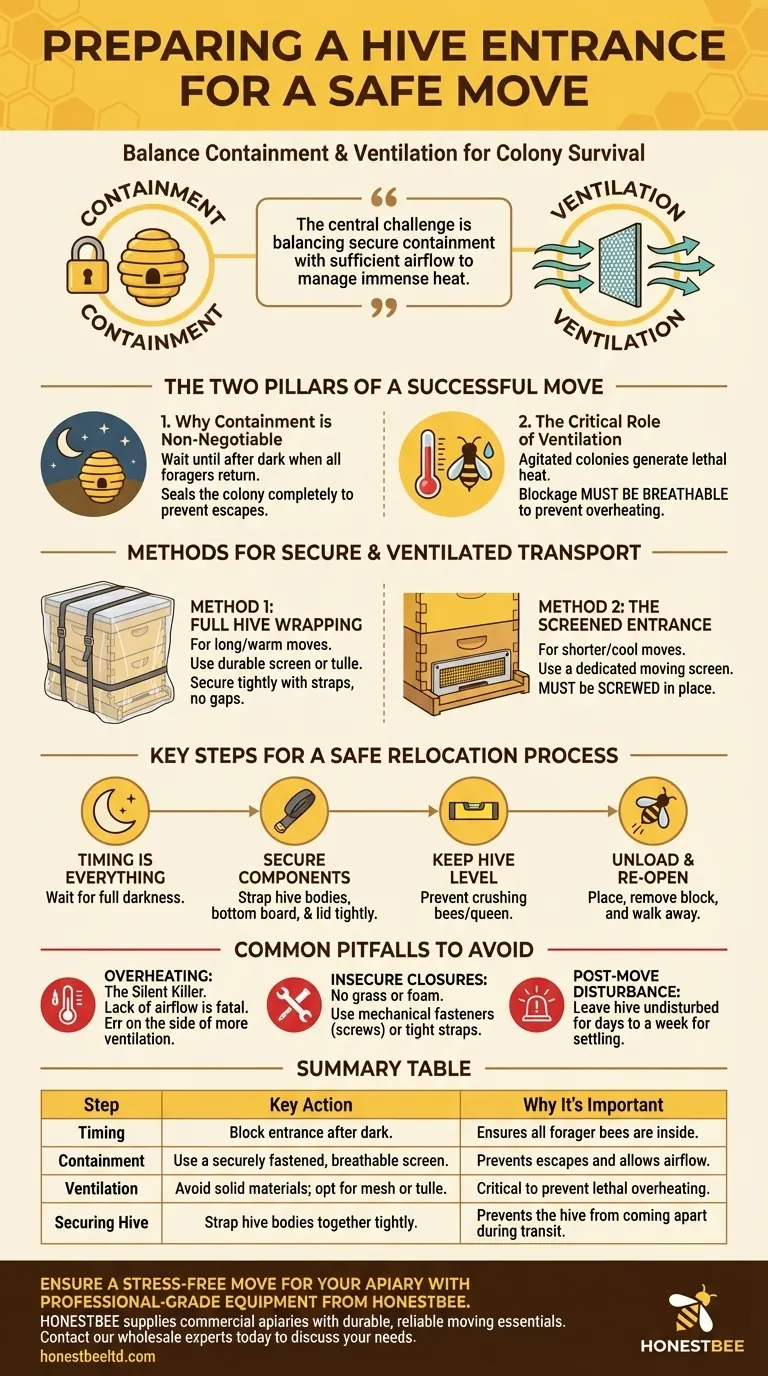 Wie sollte der Bieneneingang vor dem Umzug vorbereitet werden? Sichern Sie einen sicheren und kühlen Transport Visuelle Anleitung