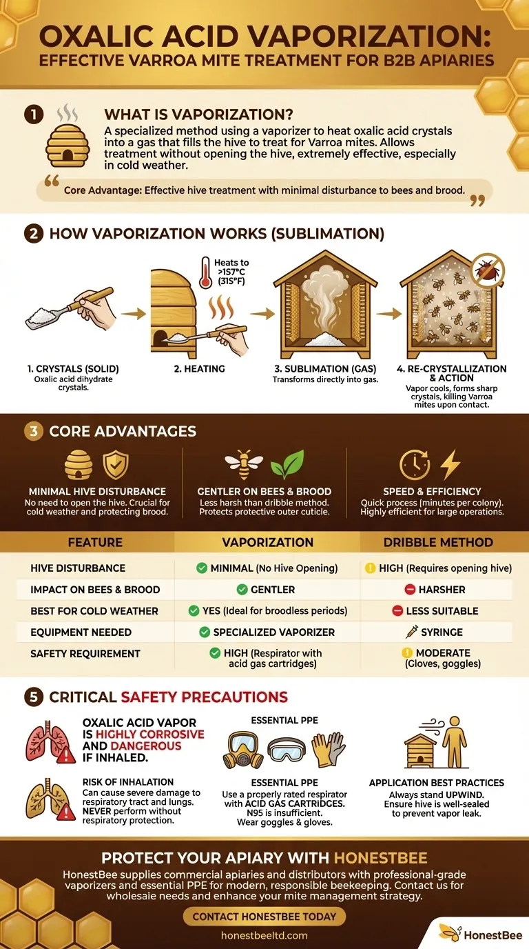 What is the vaporization method for applying oxalic acid? A Low-Disturbance Varroa Mite Treatment Visual Guide