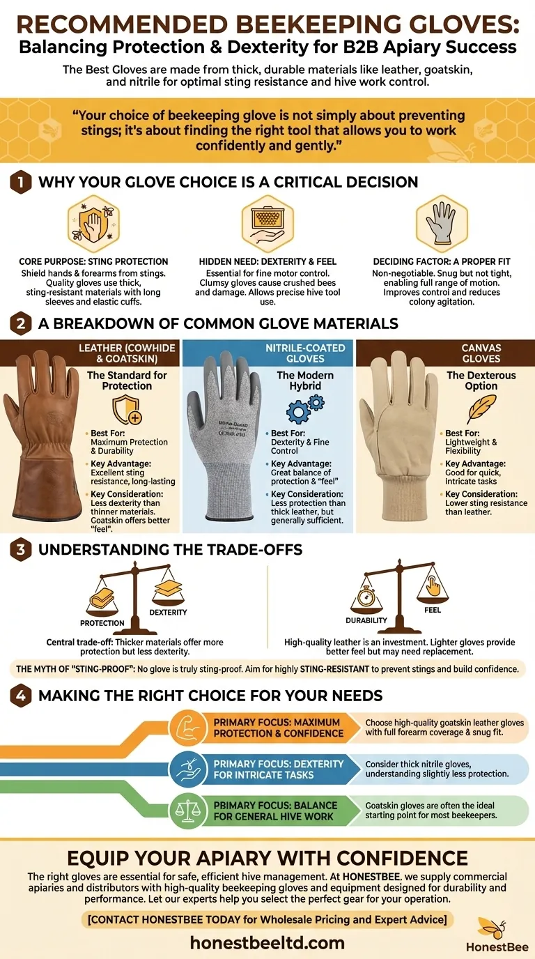What type of gloves are recommended for beekeeping? Find the Best Fit for Protection & Dexterity Visual Guide
