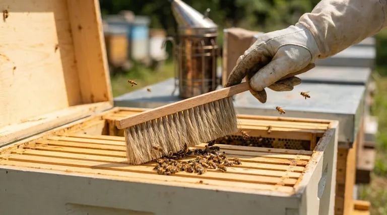 Qual é o uso principal de uma escova de abelhas durante as inspeções e a extração? Essencial para o Manuseio Gentil das Abelhas
