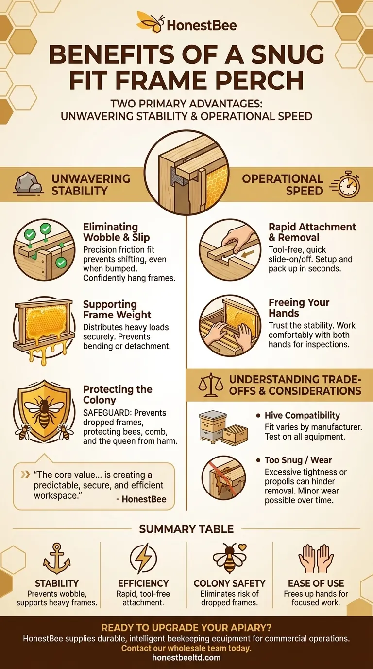 What are the benefits of the snug fit design of the frame perch? Achieve Unwavering Stability and Speed Visual Guide