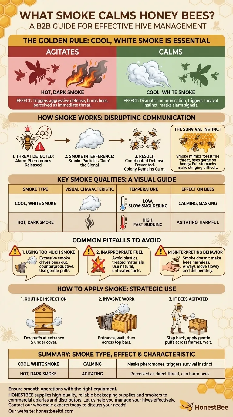 Que tipo de fumaça é necessária para acalmar as abelhas? Use Fumaça Fria e Branca para uma Inspeção Segura da Colmeia Guia Visual