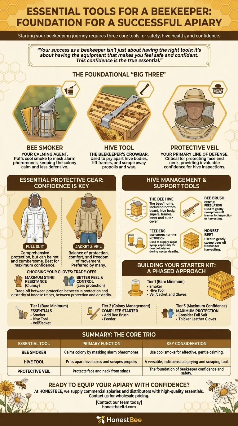 What are the essential tools for a beekeeper? Build Your Confident Start in Beekeeping Visual Guide