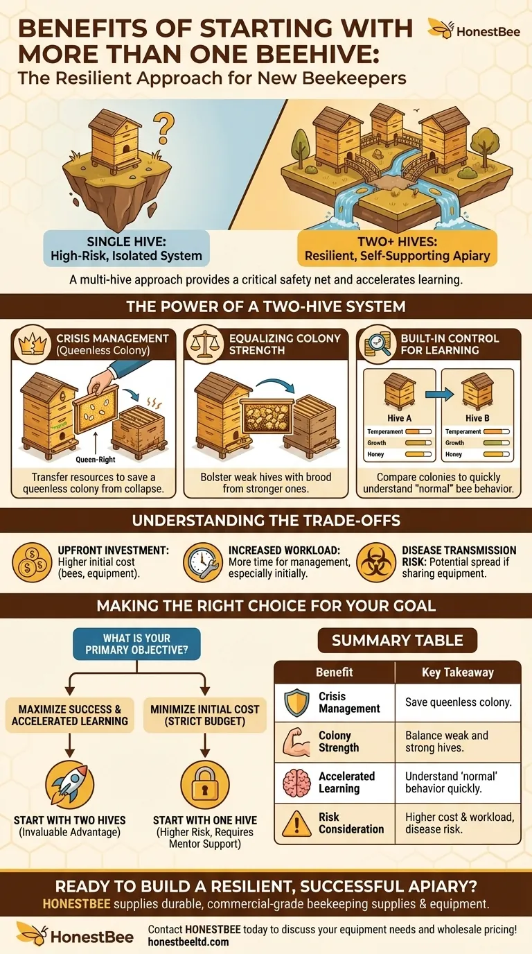What are the benefits of starting with more than one beehive? Build a Resilient Apiary from Day One Visual Guide