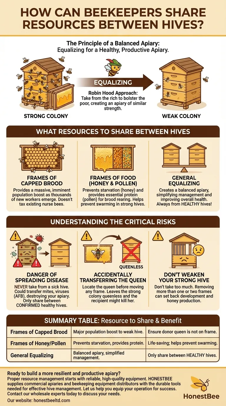 ¿Cómo pueden los apicultores compartir recursos entre colmenas? Dominando la ecualización para un apiario más fuerte Guía Visual