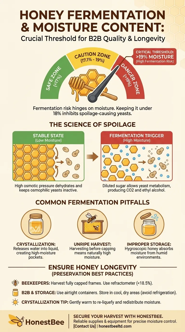 At what moisture content does honey ferment? Protect Your Honey from Spoilage Visual Guide