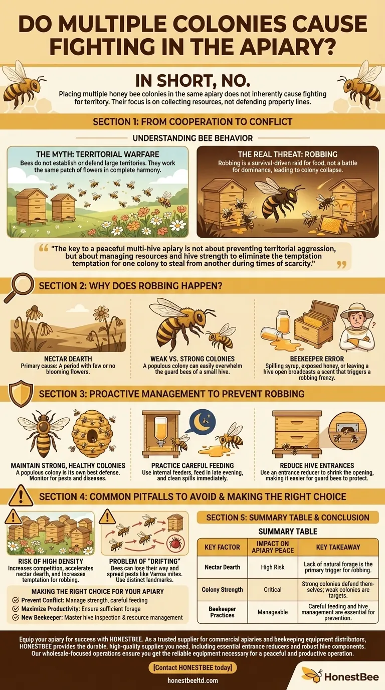 Do multiple colonies cause fighting in the apiary? The Real Threat is Robbing, Not War Visual Guide