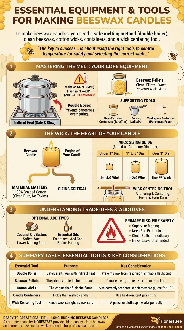 Welche Ausrüstung und Werkzeuge werden für die Herstellung von Bienenwachskerzen benötigt? Beherrschen Sie das Schmelzen für sichere, hochwertige Ergebnisse Visuelle Anleitung