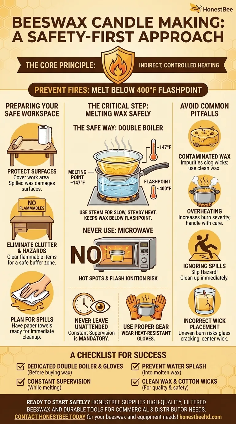 What safety precautions should be taken when making beeswax candles? Prevent Burns and Fire Hazards Visual Guide