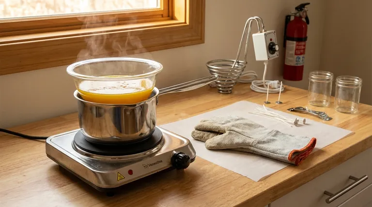 What safety precautions should be taken when making beeswax candles? Prevent Burns and Fire Hazards