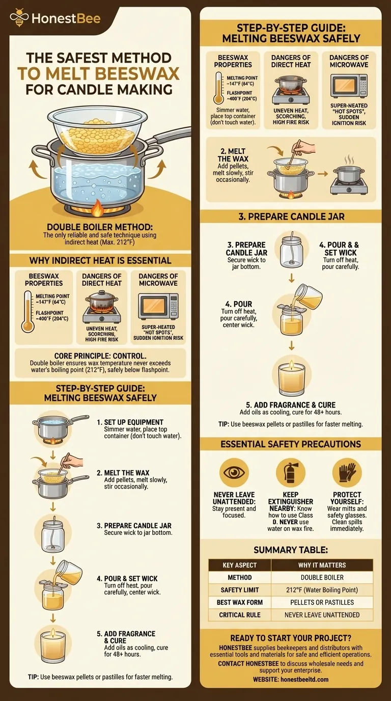 What is the recommended method to melt beeswax for candle making? Safely Create Natural Candles Visual Guide