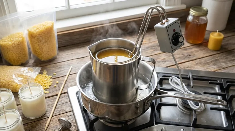 What is the recommended method to melt beeswax for candle making? Safely Create Natural Candles