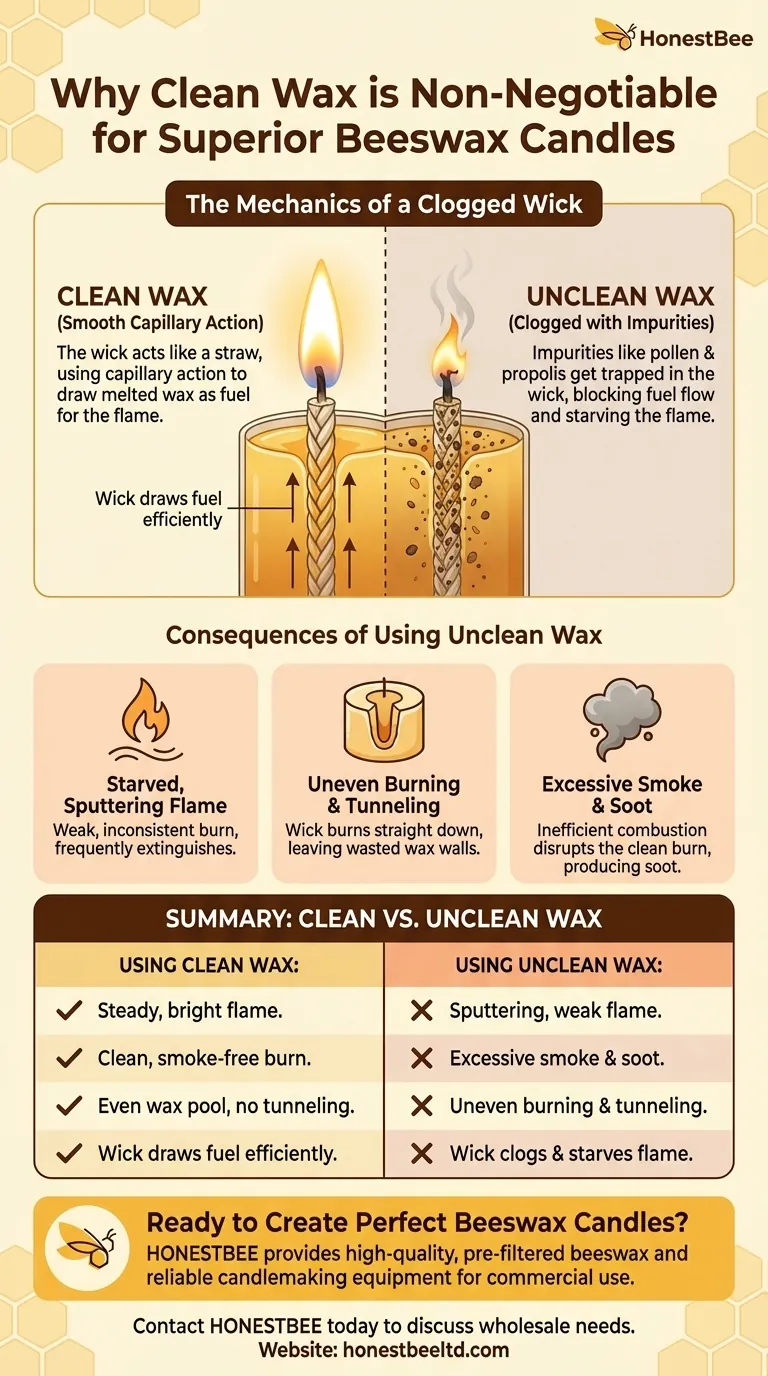 Por que a cera de abelha limpa é importante para fazer velas de cera de abelha? Evitar chamas tremeluzentes e queima irregular Guia Visual