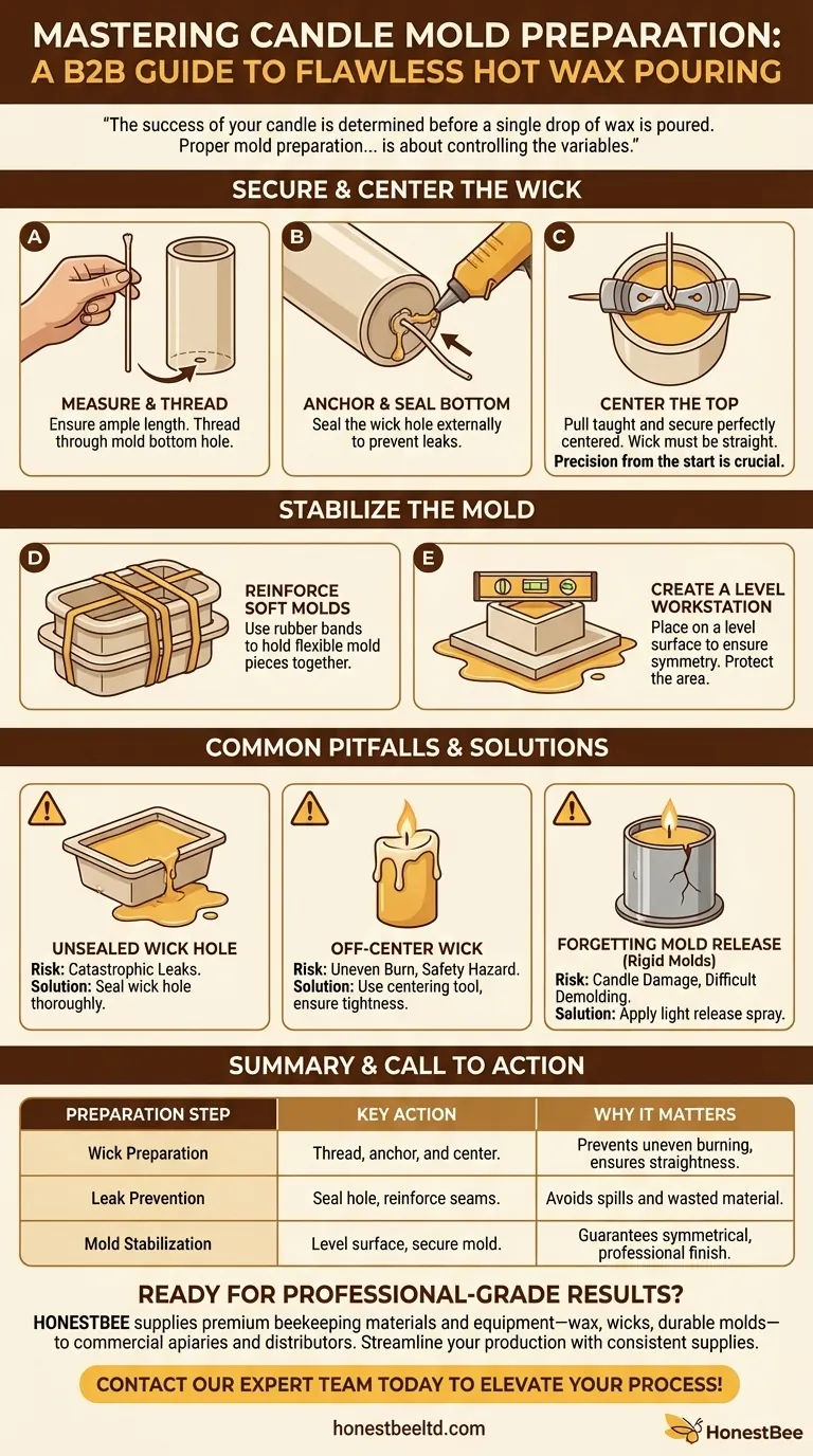 How should you prepare the mold for pouring hot wax? Achieve Professional Candles Every Time Visual Guide