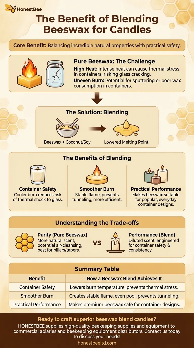 What is the benefit of using a wax blend for beeswax candles? Achieve Safer, Smoother-Burning Container Candles Visual Guide