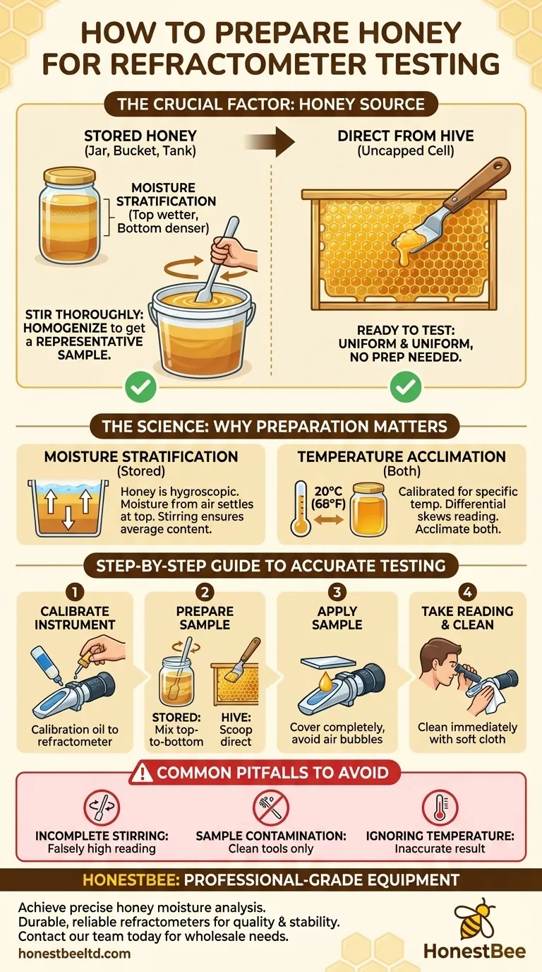 How should honey be prepared before testing with a refractometer? Ensure Accurate Moisture Readings Every Time Visual Guide