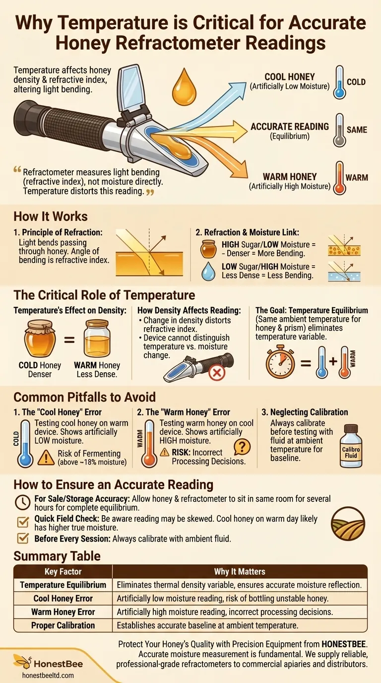 Why is temperature important when using a honey refractometer? Ensure Accurate Moisture Readings Visual Guide