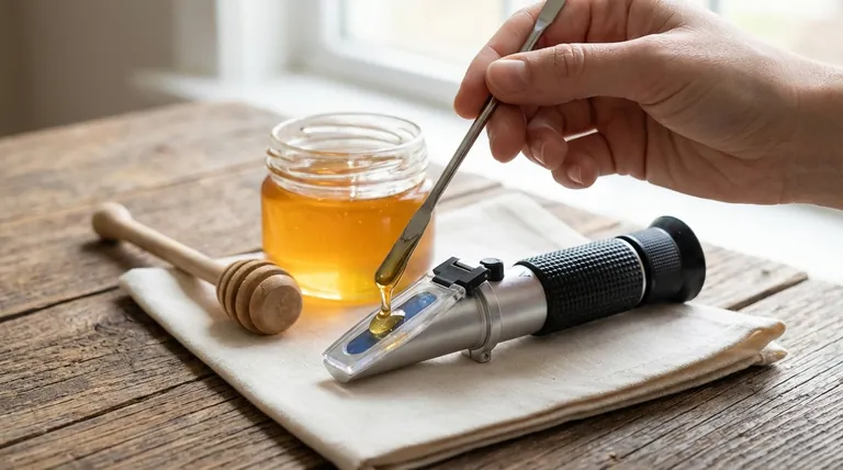 How is honey applied to the refractometer? Ensure Accurate Moisture Content Measurement
