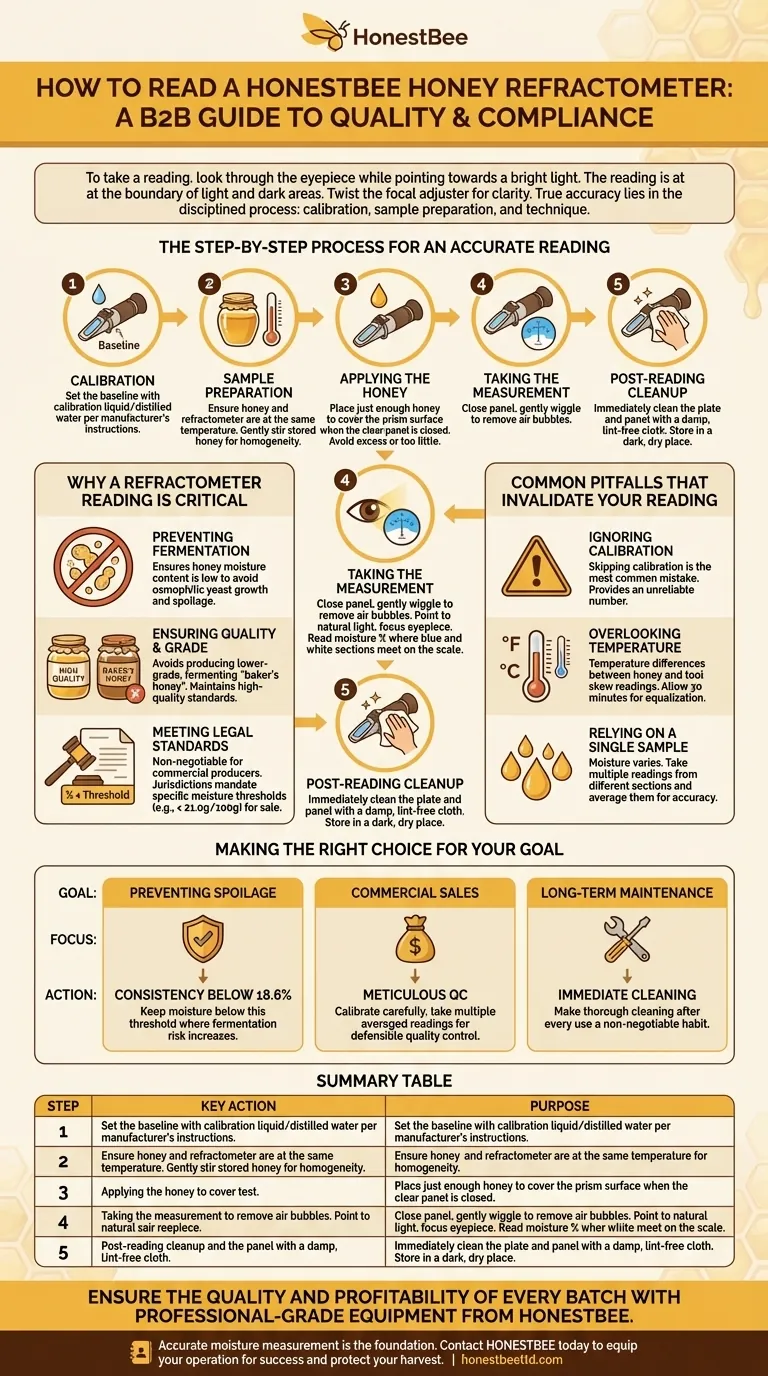 꿀 굴절계를 사용하여 측정값을 얻는 방법은 무엇입니까? 정확한 수분 측정을 위한 안내서 시각적 가이드