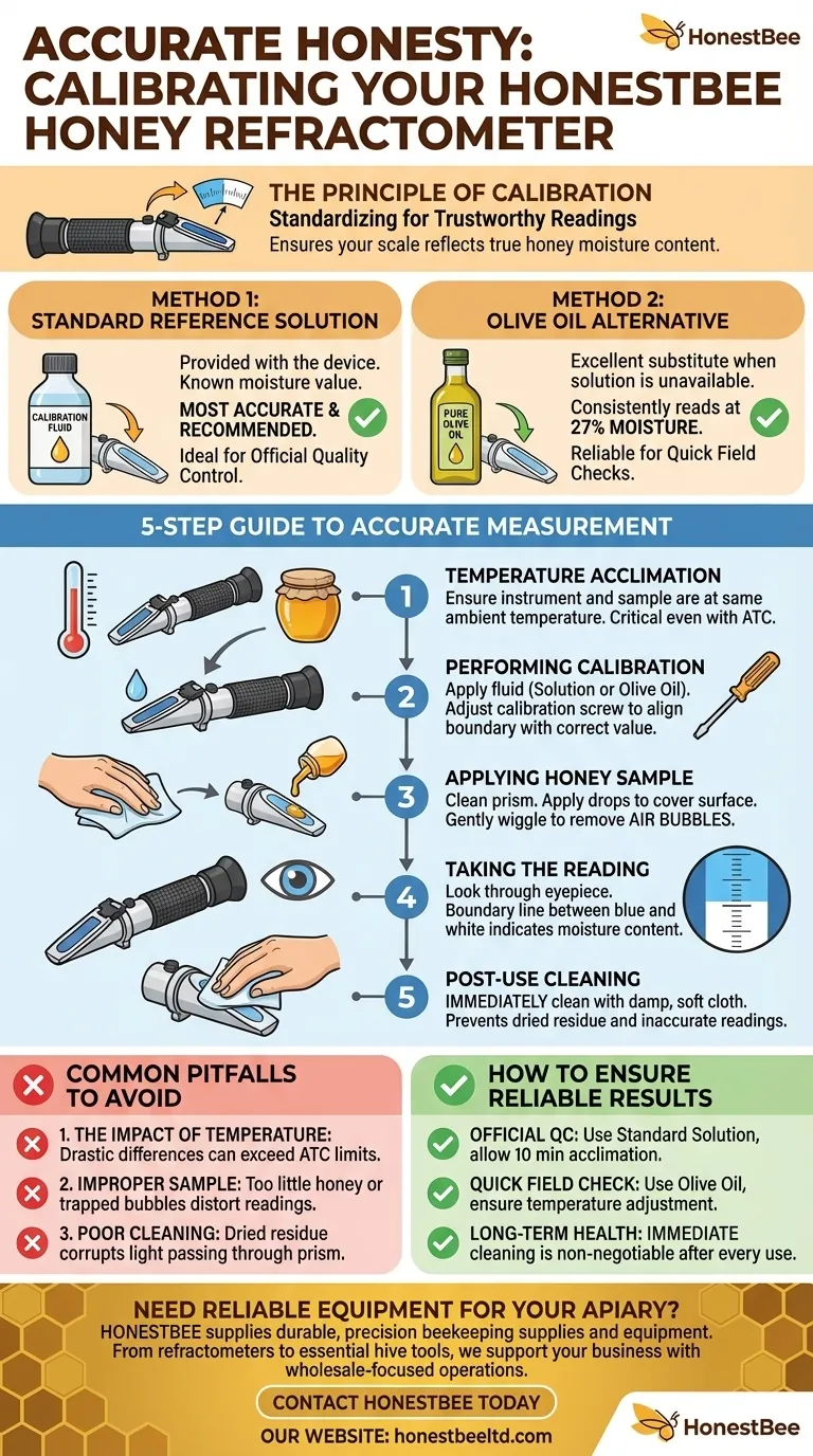 꿀 굴절계를 보정하는 데 무엇을 사용하나요? 꿀의 정확한 수분 함량 측정 보장 시각적 가이드