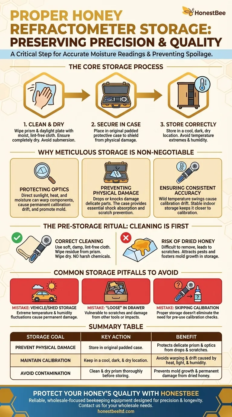 How should a honey refractometer be stored? Ensure Long-Term Accuracy and Protect Your Investment Visual Guide