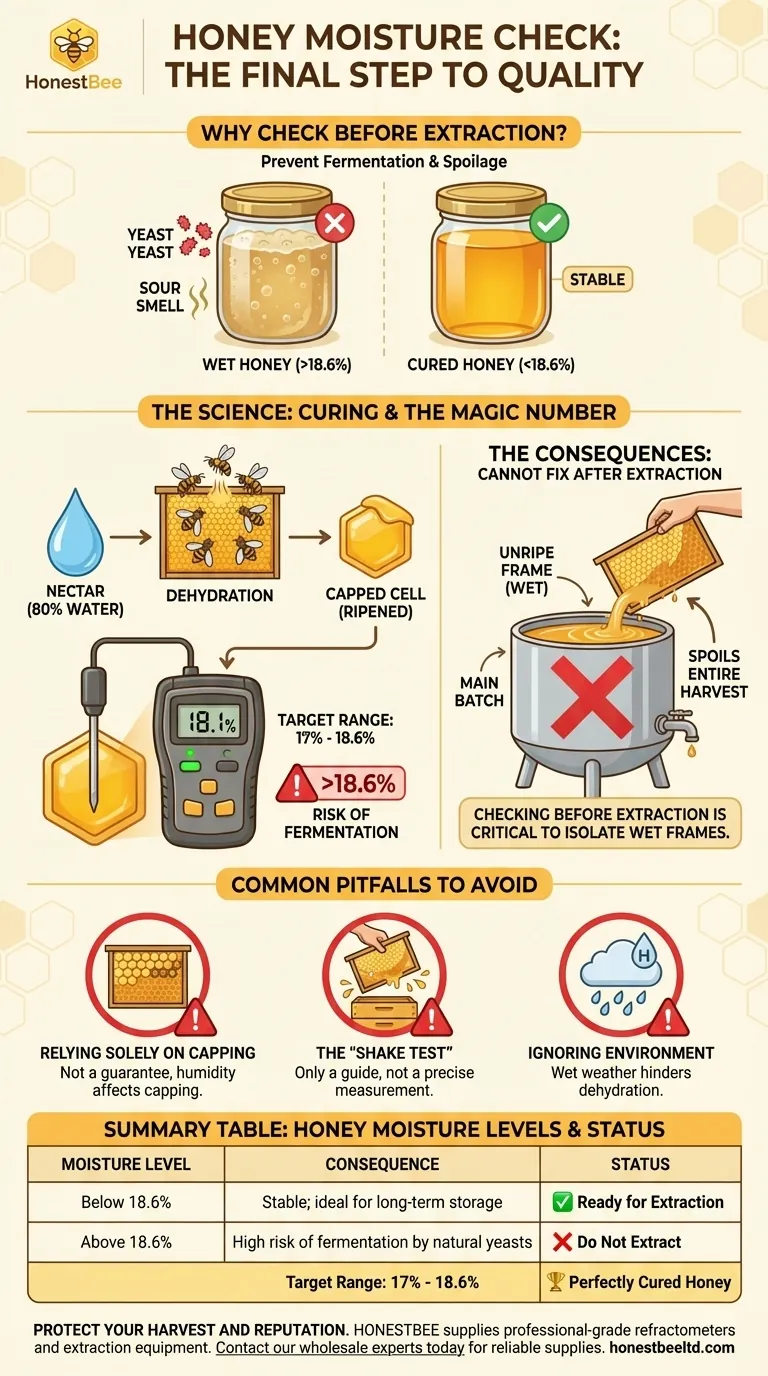 لماذا من المهم فحص محتوى الرطوبة في العسل قبل الاستخراج؟ منع التخمر وحماية محصولك دليل مرئي
