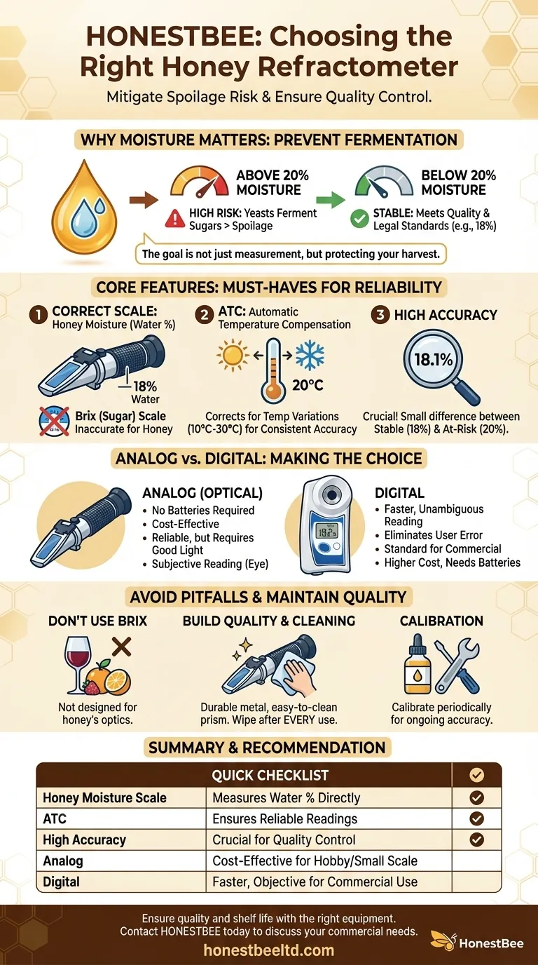 What are the main considerations when choosing a honey refractometer? Ensure Honey Quality and Prevent Spoilage Visual Guide