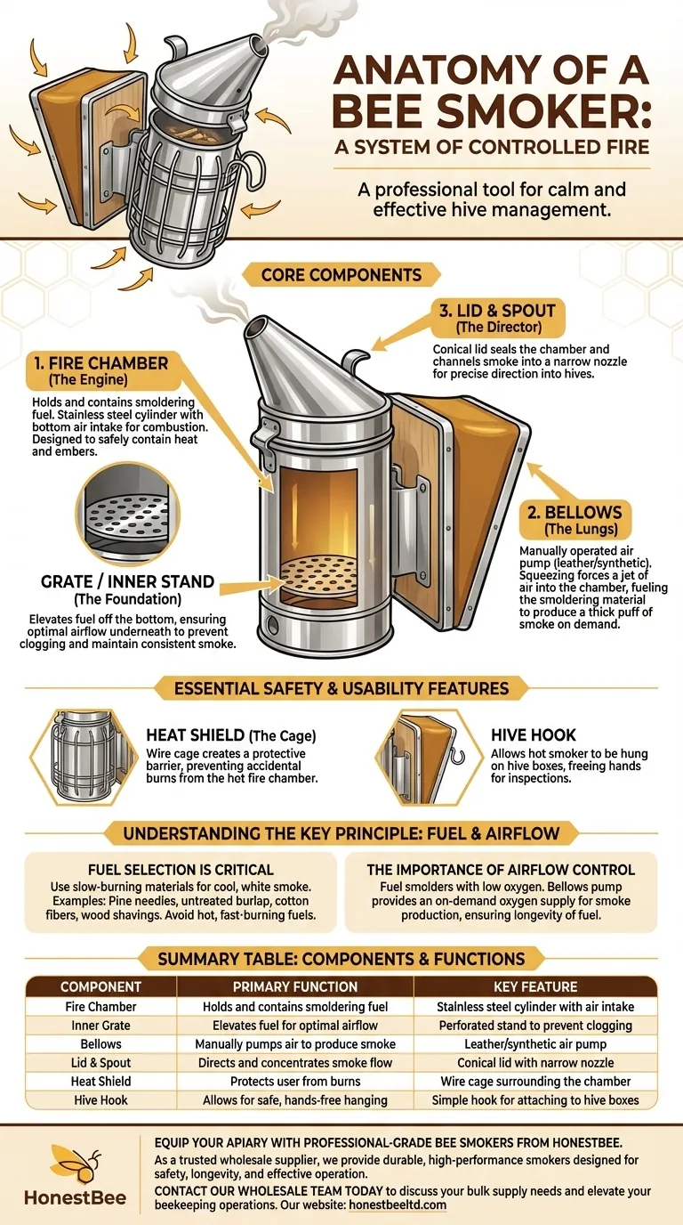 Quais são os componentes de um fumigador de abelhas? Domine as Inspeções de Colmeia com a Ferramenta Certa Guia Visual