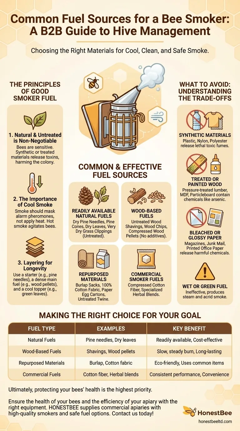 벌 연기에 사용할 수 있는 일반적인 연료원은 무엇인가요? 천연 재료로 벌통을 안전하게 진정시키세요 시각적 가이드