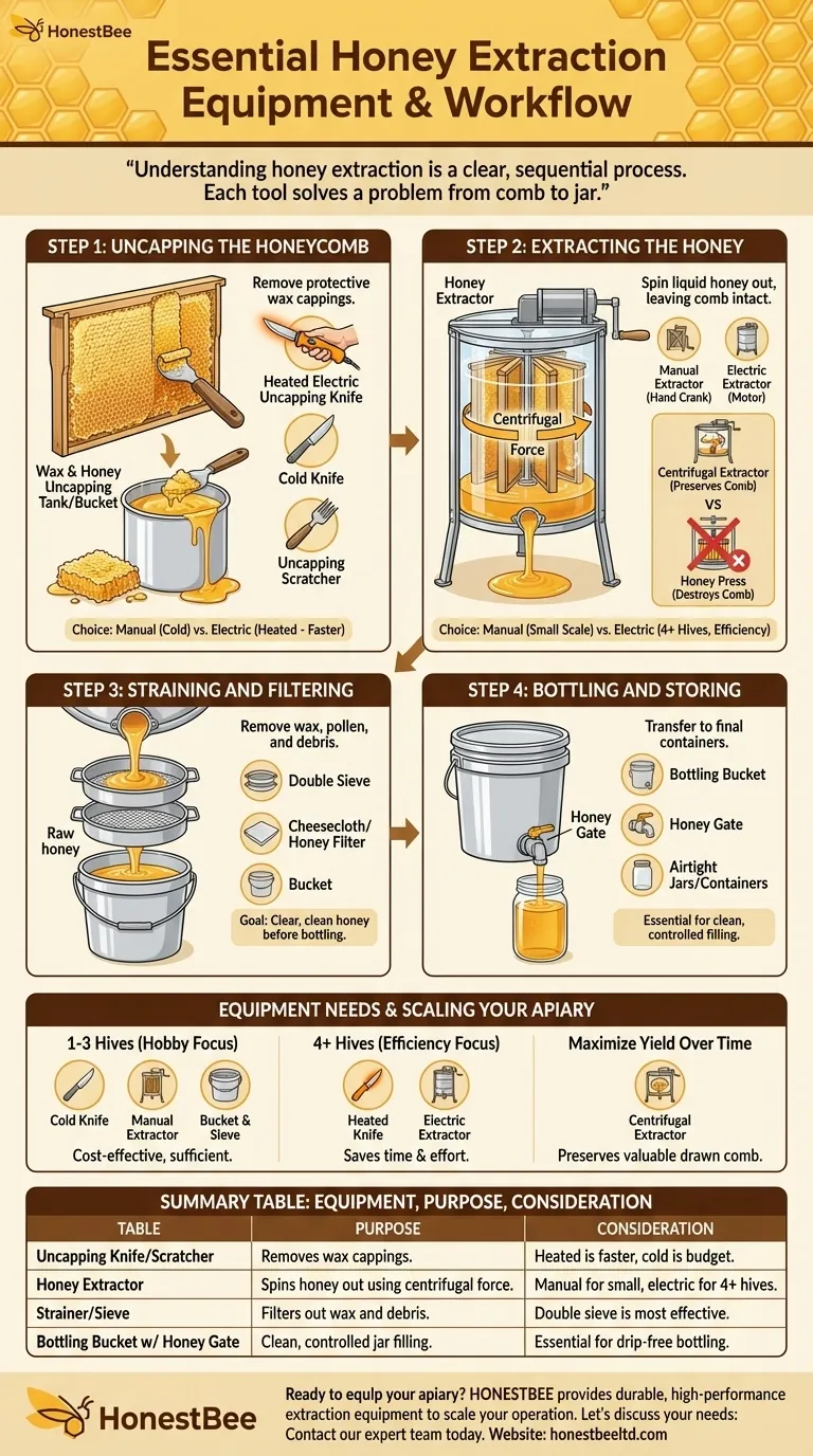 What equipment is needed for honey extraction? The Essential Gear for Every Beekeeper Visual Guide