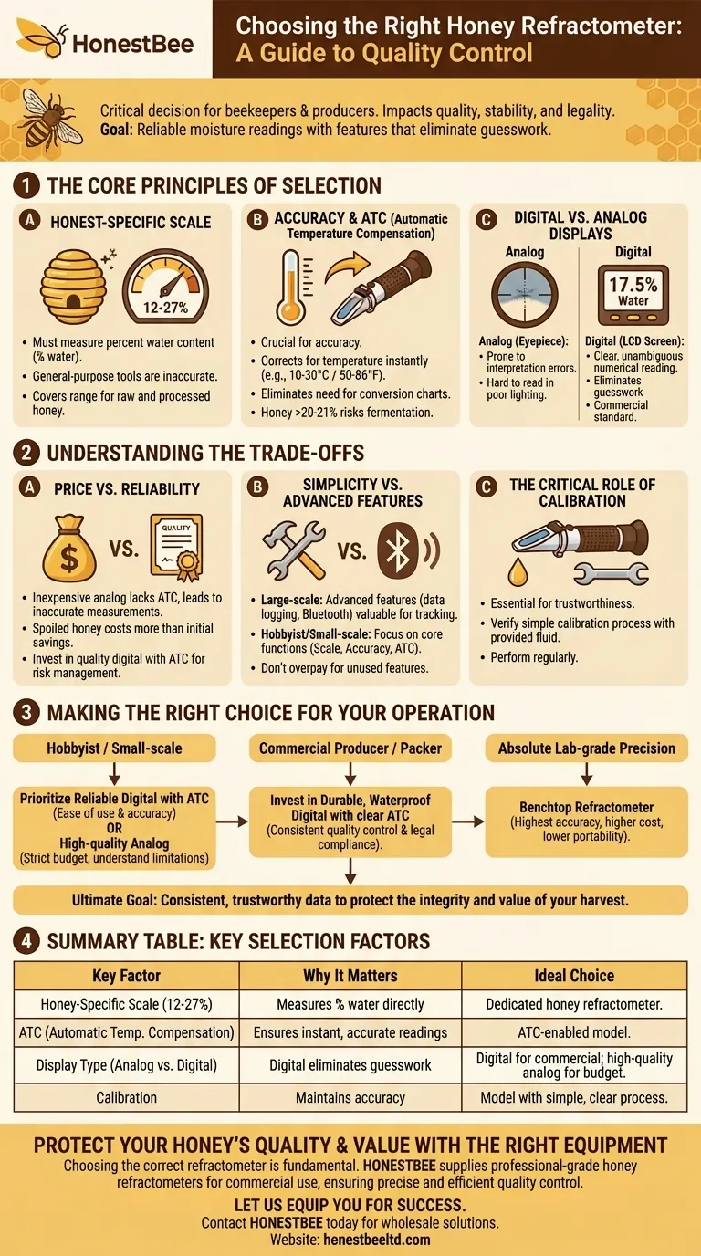 What should be considered when choosing a honey refractometer? Key Factors for Accurate Moisture Testing Visual Guide