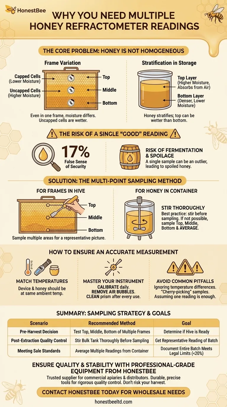 벌꿀 굴절계로 여러 번 측정하는 것이 권장되는 이유는 무엇입니까? 배치 정확성 보장 시각적 가이드