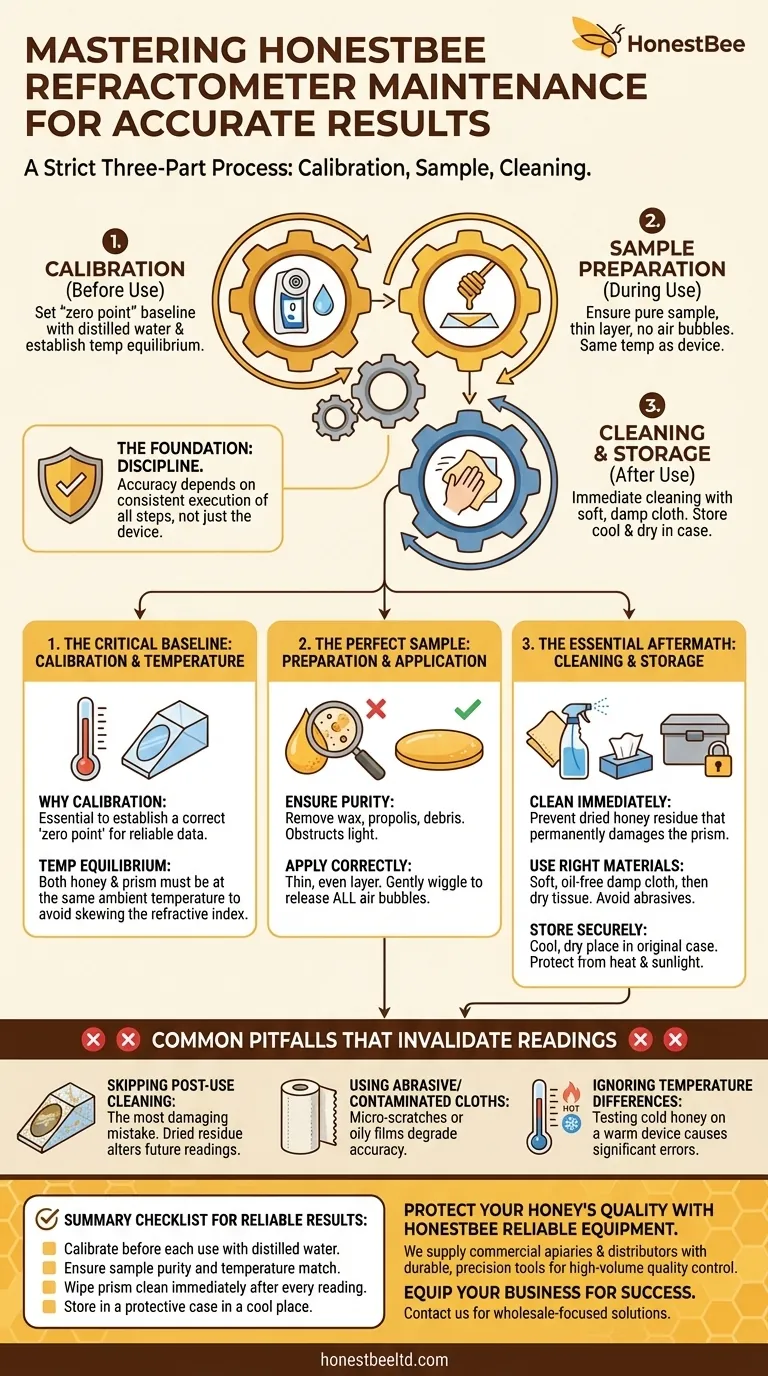 How should a honey refractometer be maintained for accurate results? Ensure Precise Moisture Readings for Your Honey Visual Guide