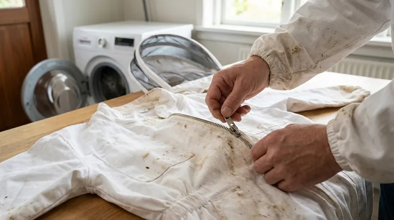 لماذا من المهم إغلاق جميع السحابات وتثبيت الأزرار قبل غسل بدلة تربية النحل؟ احمِ بدلتك وسلامتك